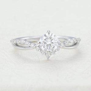 Virginia-0.41 Carats Round Moissanite  Unique  Pave Engagement Ring