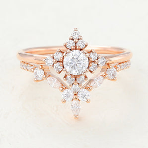 Atticus-0.22 Carats Round Moissanite Cluster Bridal Ring Set