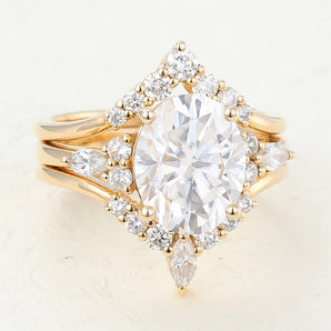 Harper-3.0 Carats Oval Moissanite Cluster Bridal Ring Set