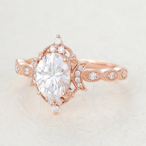 Jayla-1.33 Carats Oval Moissanite Vintage Engagement Ring