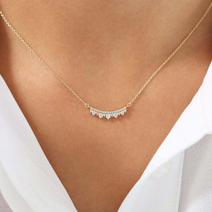 Lillian-0.35 Carats Round Moissanite Curved Bar Necklace