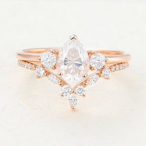 Serenity-1.0 Carats Pear Moissanite Three Stone Style Bridal Ring Set