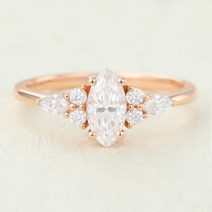 Iris-0.47 Carats Marquise Moissanite Cluster Engagement Ring