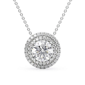 Gabriella-2.0 Carats Round Moissanite Double Halo Necklace