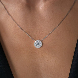 Zoey-2.0 Carats Round Moissanite Halo  Necklace