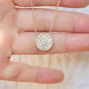 0.39  Carats Round , and Tapered Baguette Moissanite cluster Necklace