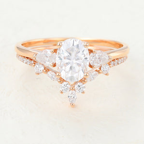 Willow-1.33 Carats Oval Moissanite Three Stone Style Bridal Ring Set