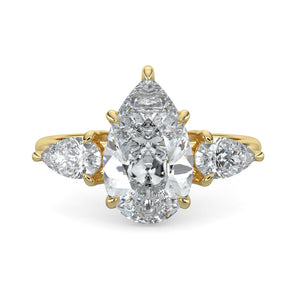 Sarah-1.0 Carats Pear Moissanite Three Stone Engagement Ring