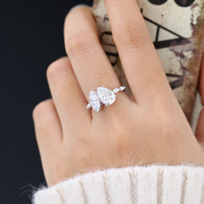 Leia-2.83 Carats Pear & Marquise Moissanite Pave Engagement Ring