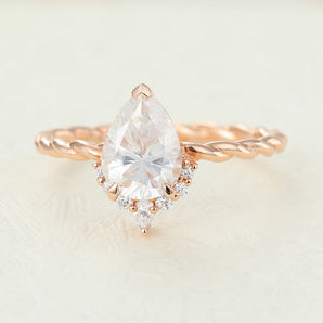 Kate-0.9 Carats Pear Moissanite Cluster Engagement Ring