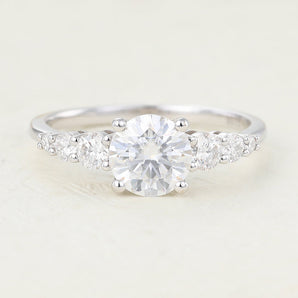 Dahlia-0.88 Carats Round Moissanite Pave Engagement Ring