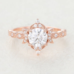 Elise-0.90 Carats Round Moissanite Vintage Engagement Ring