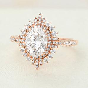 Annabelle-1.33 Carats Oval Moissanite Double Halo Engagement Ring