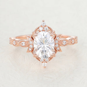 Jayla-1.33 Carats Oval Moissanite Vintage Engagement Ring