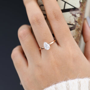 Karen-1.5 Carats Pear Moissanite Solitaire  Engagement Ring