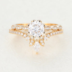 Timothy-1.0 Carats Round Moissanite Pave Bridal Ring Set