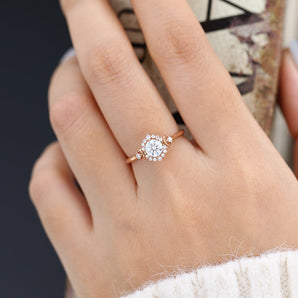 Delaney-0.41 Carats Round Moissanite Halo Engagement Ring