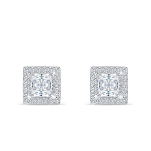 Lily- 1.0 CT Princess Moissanite Halo Stud Earrings