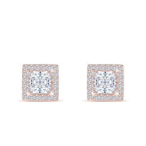 Elizabeth- 1.0 CT Princess Moissanite Halo Stud Earrings