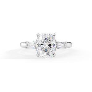 Stella-2.0 Carats Elongated Cushion Moissanite Three Stone Engagement Ring