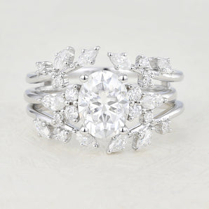 Kai-1.33 Carats Oval Moissanite Cluster Bridal Ring Set