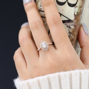 Noelle-0.43 Carats Oval Moissanite Double Halo & Pave Engagement Ring