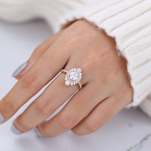 Gemma-0.88 Carats Round Moissanite Double Halo Engagement Ring