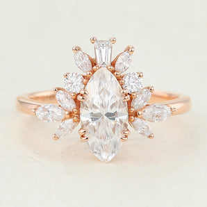 Bianca-0.9 Carats Marquise Moissanite Cluster Engagement Ring