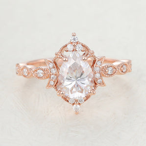 Mariah-0.90 Carats Pear Moissanite Vintage Engagement Ring