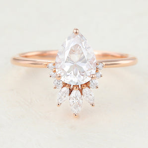 Marilyn-0.85 Carats Pear Moissanite Cluster Engagement Ring