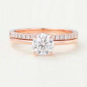 Elise-0.68 Carats Round Moissanite pave Bridal Ring Set