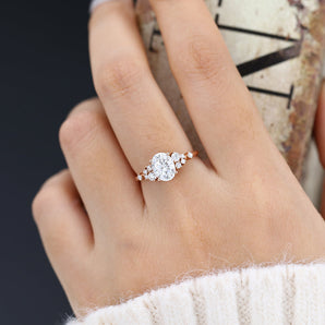 Mackenzie-1.33 Carats Oval Moissanite Cluster Engagement Ring