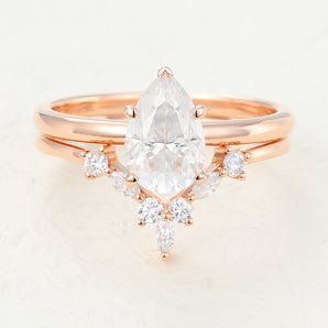 Jasper-1.5 Carats Pear Moissanite Solitire Bridal Ring Set