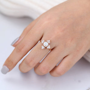 June-0.68 Carats Round Moissanite Cluster Engagement Ring