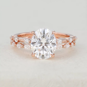 Everett-3.0 Carats Oval Moissanite Dainty Bridal Ring Set