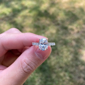 Ella-3.0 Carats Oval Moissanite Hidden Halo Engagement Ring