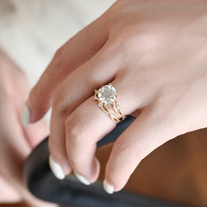 Leo-2.5 Carats Round Moissanite Twig Setting Bridal Ring Set